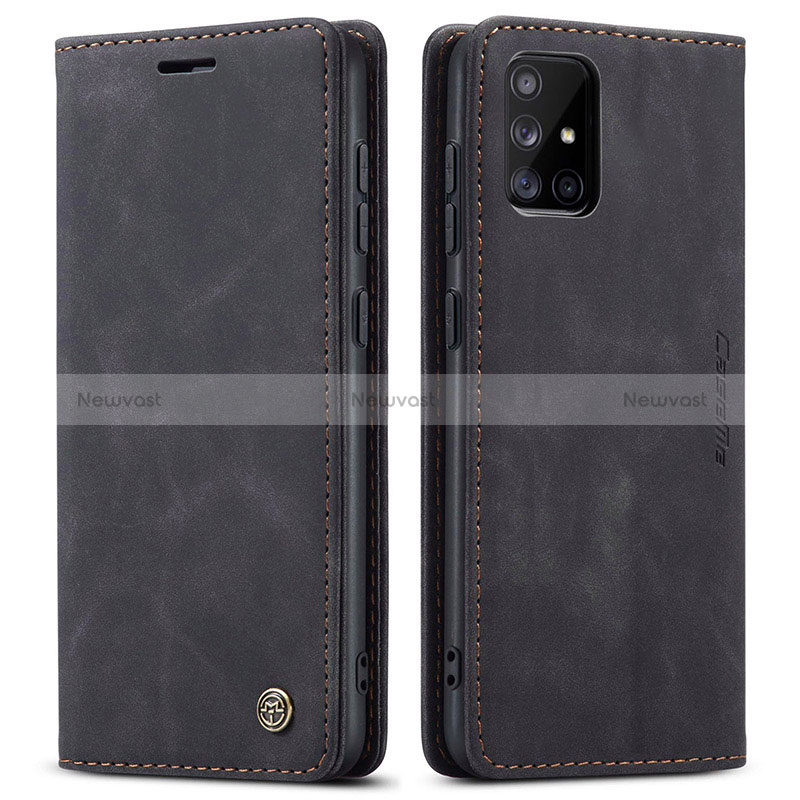 Leather Case Stands Flip Cover Holder C01S for Samsung Galaxy A71 5G Black