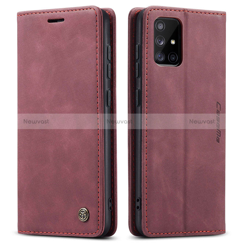 Leather Case Stands Flip Cover Holder C01S for Samsung Galaxy A71 5G Red Wine