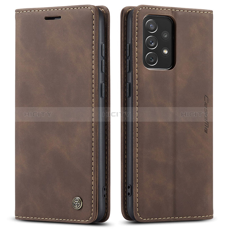 Leather Case Stands Flip Cover Holder C01S for Samsung Galaxy A72 4G Brown