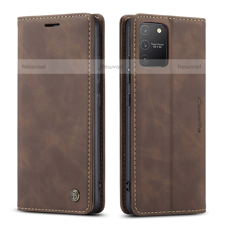 Leather Case Stands Flip Cover Holder C01S for Samsung Galaxy A91 Brown