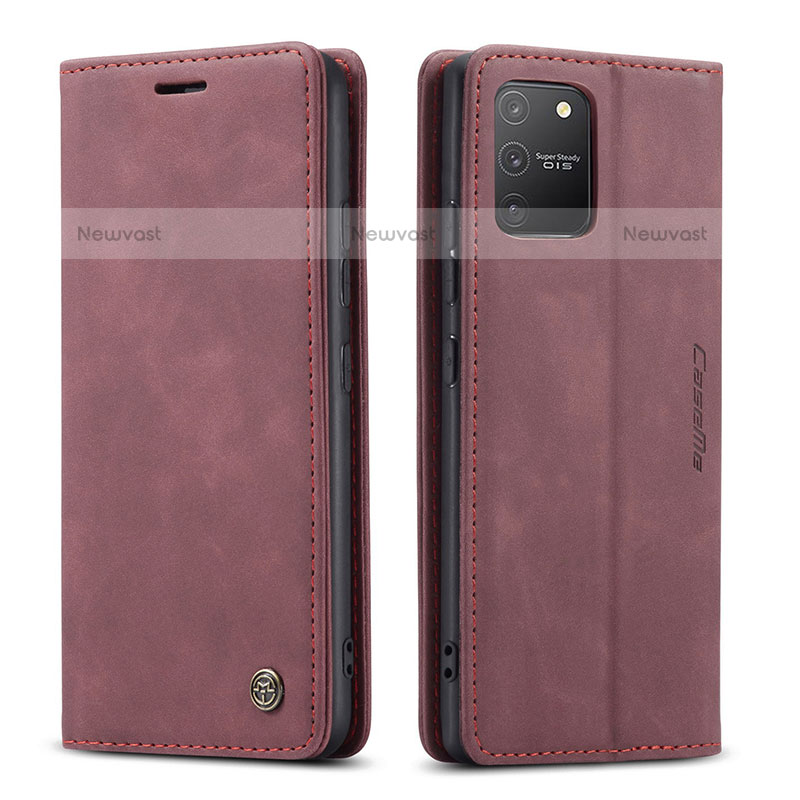 Leather Case Stands Flip Cover Holder C01S for Samsung Galaxy A91 Red Wine