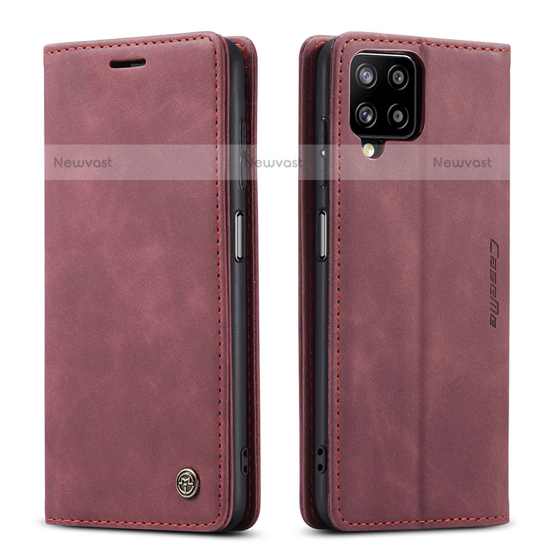 Leather Case Stands Flip Cover Holder C01S for Samsung Galaxy F12 Red Wine
