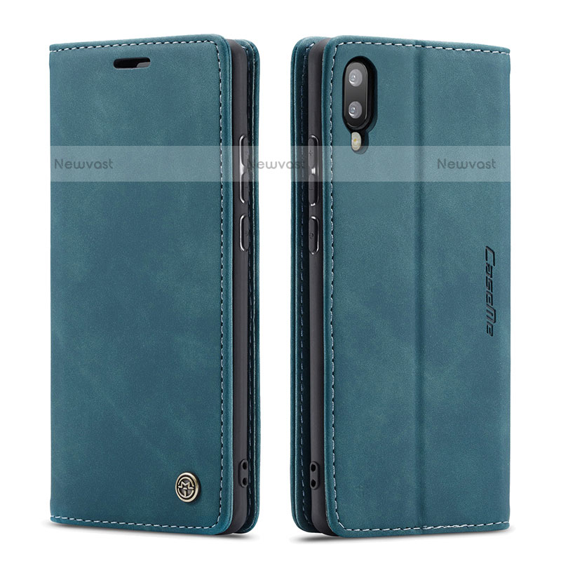 Leather Case Stands Flip Cover Holder C01S for Samsung Galaxy M10 Blue