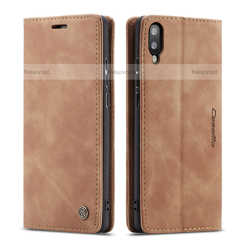 Leather Case Stands Flip Cover Holder C01S for Samsung Galaxy M10 Light Brown