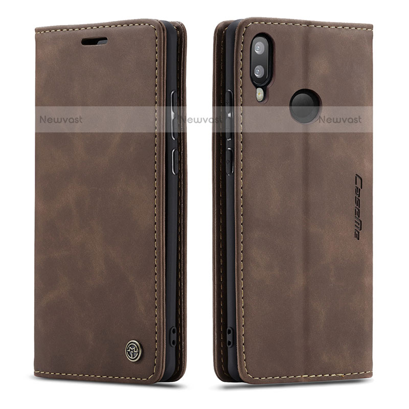 Leather Case Stands Flip Cover Holder C01S for Samsung Galaxy M20 Brown