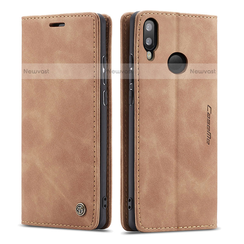 Leather Case Stands Flip Cover Holder C01S for Samsung Galaxy M20 Light Brown