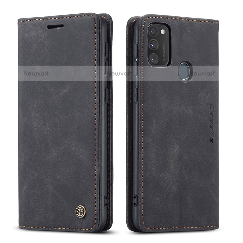 Leather Case Stands Flip Cover Holder C01S for Samsung Galaxy M21 Black