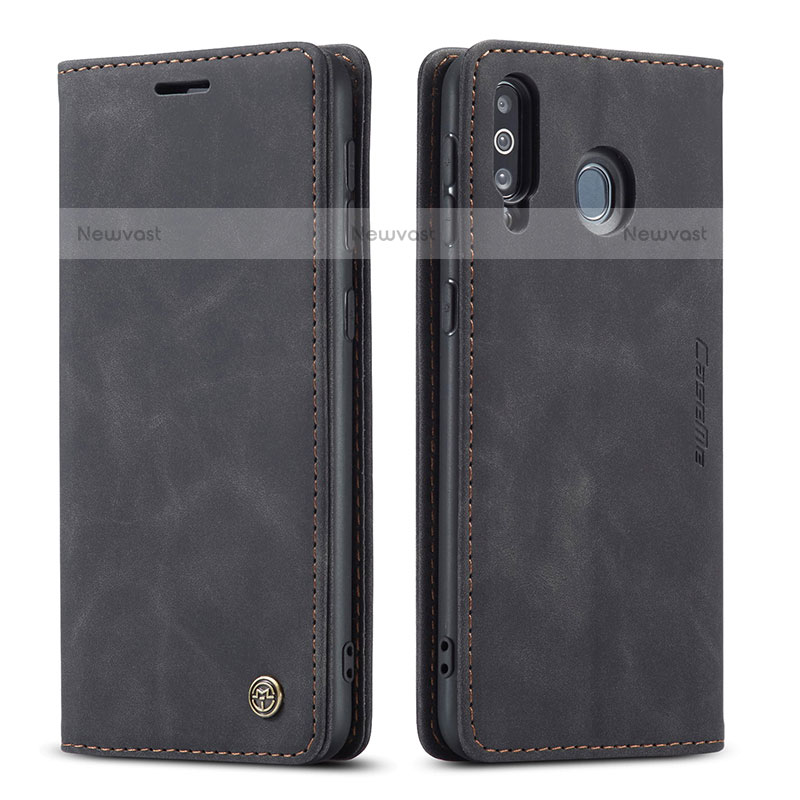 Leather Case Stands Flip Cover Holder C01S for Samsung Galaxy M30 Black