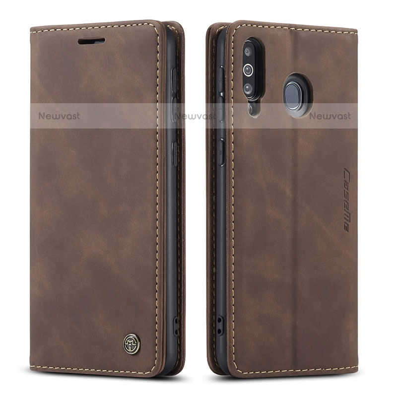 Leather Case Stands Flip Cover Holder C01S for Samsung Galaxy M30 Brown