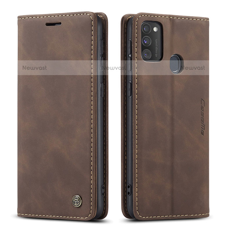 Leather Case Stands Flip Cover Holder C01S for Samsung Galaxy M30s Brown