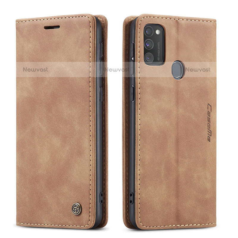 Leather Case Stands Flip Cover Holder C01S for Samsung Galaxy M30s Light Brown