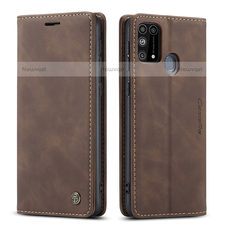 Leather Case Stands Flip Cover Holder C01S for Samsung Galaxy M31 Brown