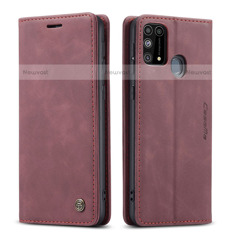 Leather Case Stands Flip Cover Holder C01S for Samsung Galaxy M31 Red Wine