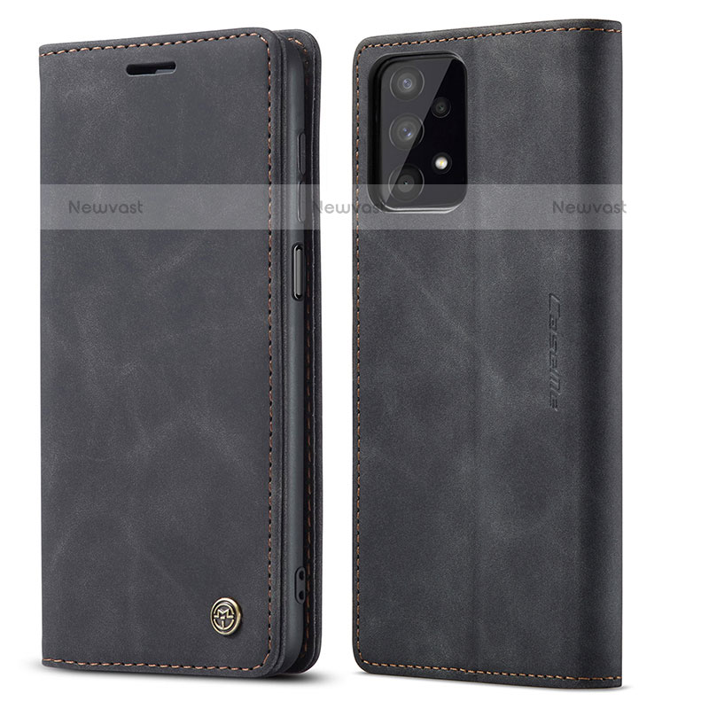 Leather Case Stands Flip Cover Holder C01S for Samsung Galaxy M32 5G Black