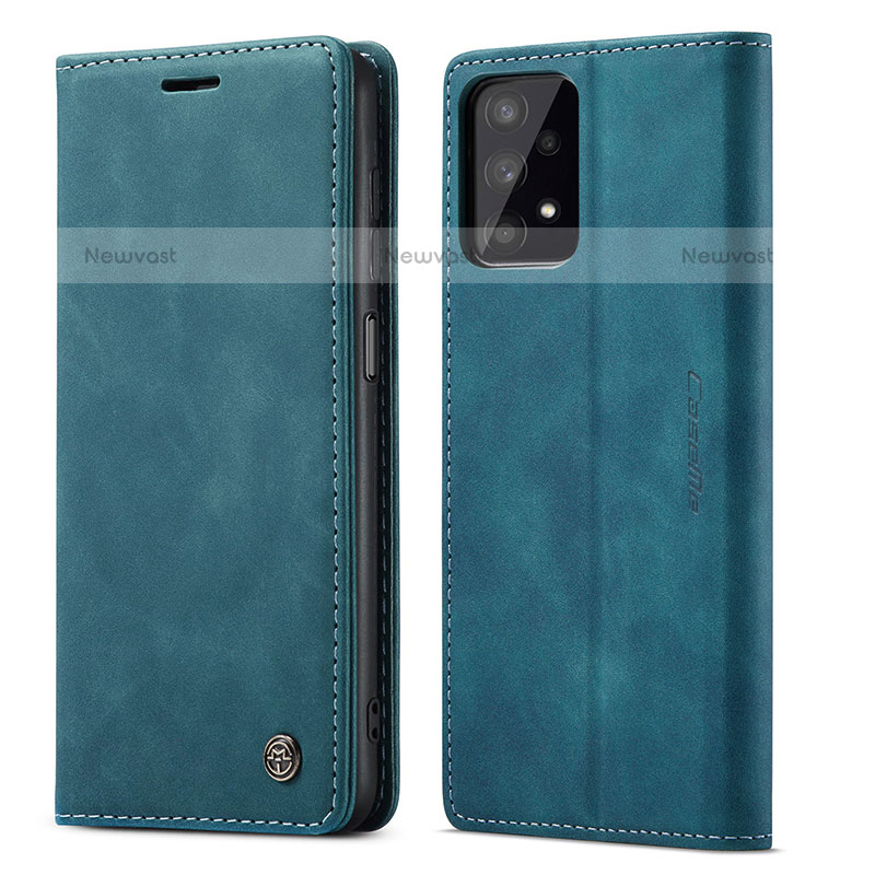 Leather Case Stands Flip Cover Holder C01S for Samsung Galaxy M32 5G Blue