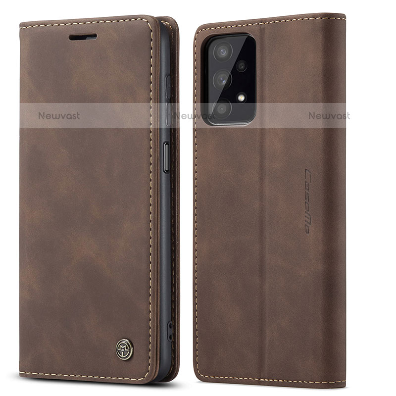 Leather Case Stands Flip Cover Holder C01S for Samsung Galaxy M32 5G Brown