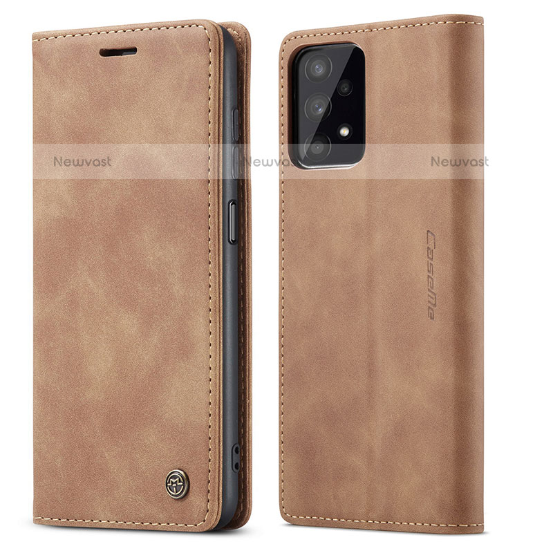 Leather Case Stands Flip Cover Holder C01S for Samsung Galaxy M32 5G Light Brown