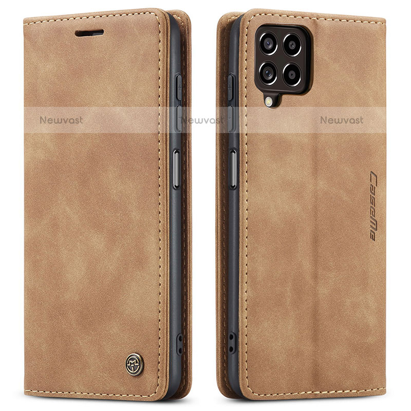 Leather Case Stands Flip Cover Holder C01S for Samsung Galaxy M33 5G Light Brown