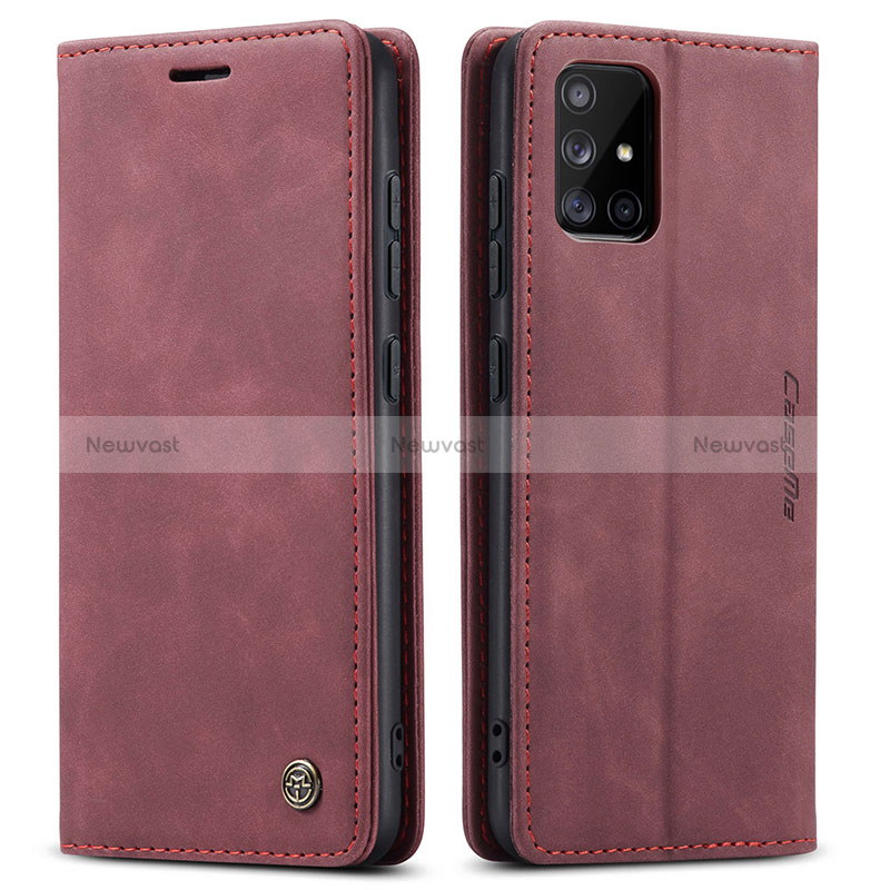 Leather Case Stands Flip Cover Holder C01S for Samsung Galaxy M40S Red Wine