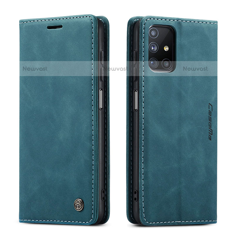 Leather Case Stands Flip Cover Holder C01S for Samsung Galaxy M51 Blue