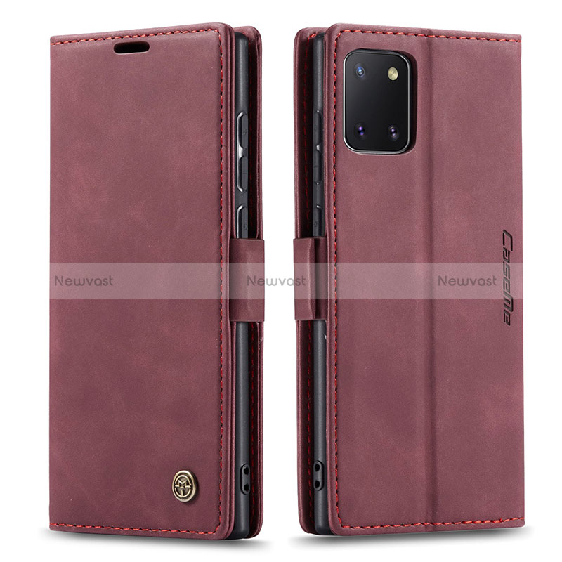 Leather Case Stands Flip Cover Holder C01S for Samsung Galaxy M60s Red Wine