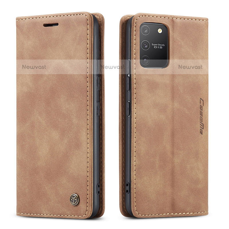 Leather Case Stands Flip Cover Holder C01S for Samsung Galaxy M80S Light Brown