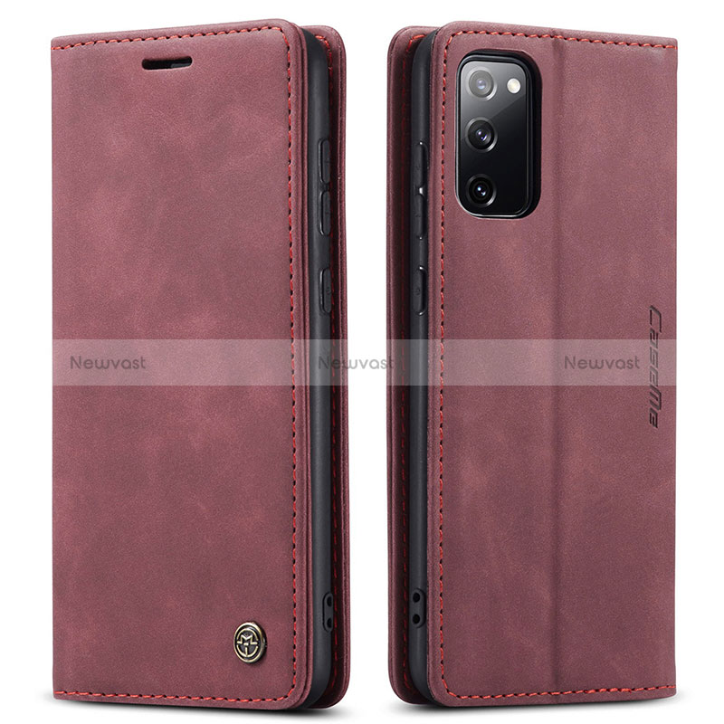 Leather Case Stands Flip Cover Holder C01S for Samsung Galaxy S20 FE 4G Red Wine