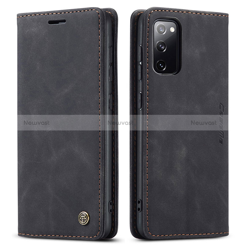 Leather Case Stands Flip Cover Holder C01S for Samsung Galaxy S20 Lite 5G Black