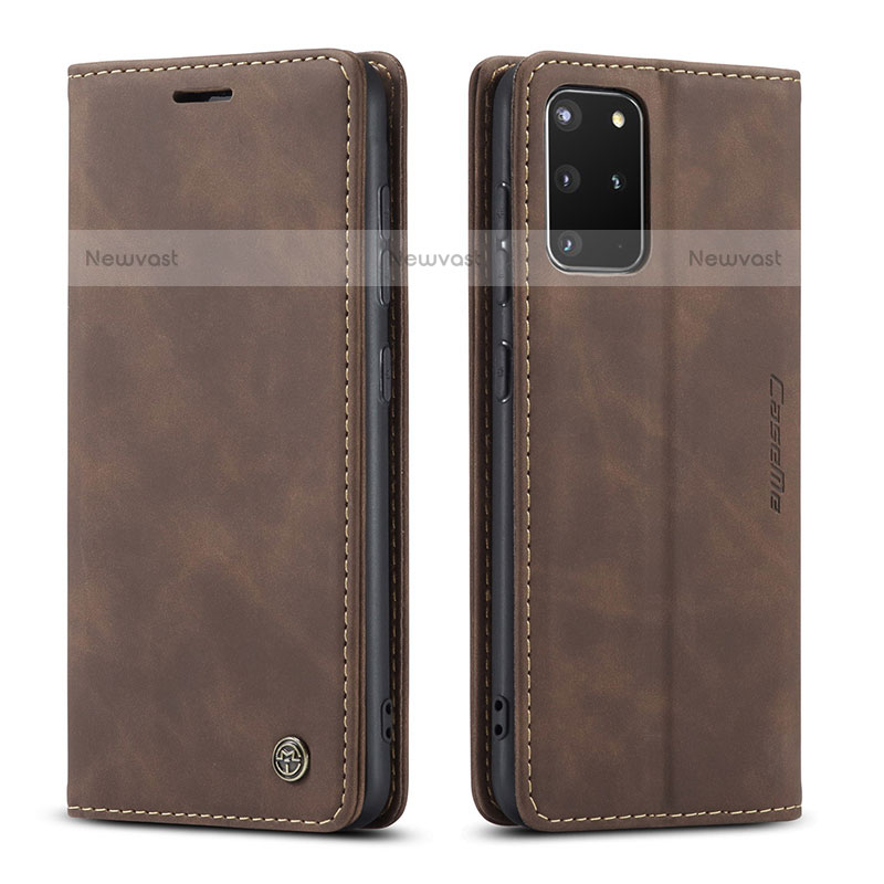 Leather Case Stands Flip Cover Holder C01S for Samsung Galaxy S20 Plus 5G Brown