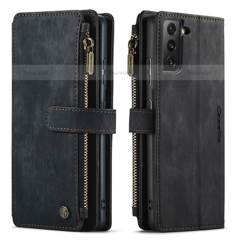 Leather Case Stands Flip Cover Holder C01S for Samsung Galaxy S21 5G Black