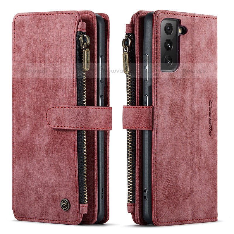 Leather Case Stands Flip Cover Holder C01S for Samsung Galaxy S21 5G Red