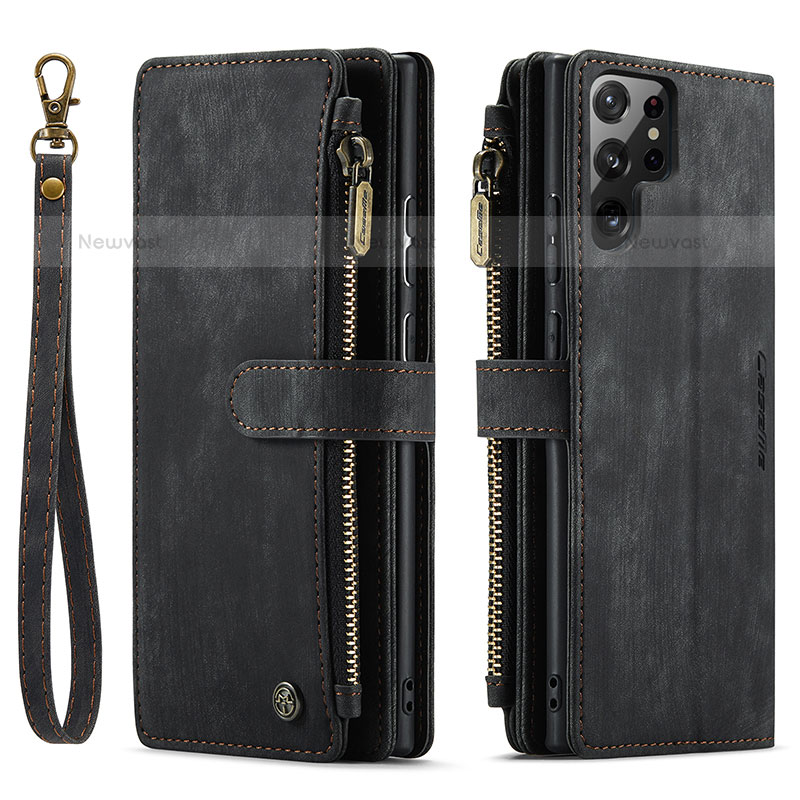 Leather Case Stands Flip Cover Holder C01S for Samsung Galaxy S21 Ultra 5G Black