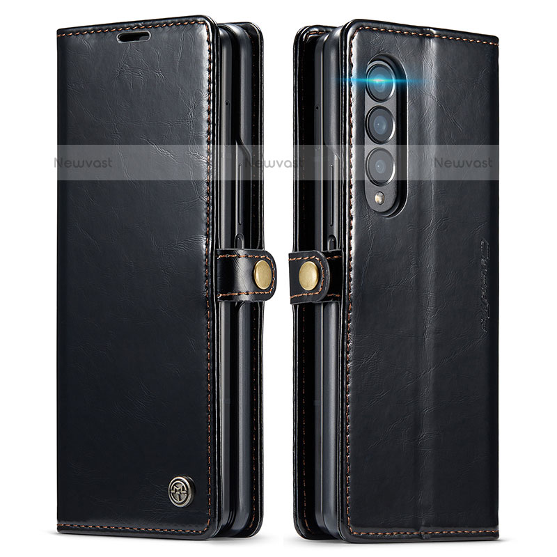 Leather Case Stands Flip Cover Holder C01S for Samsung Galaxy Z Fold3 5G Black