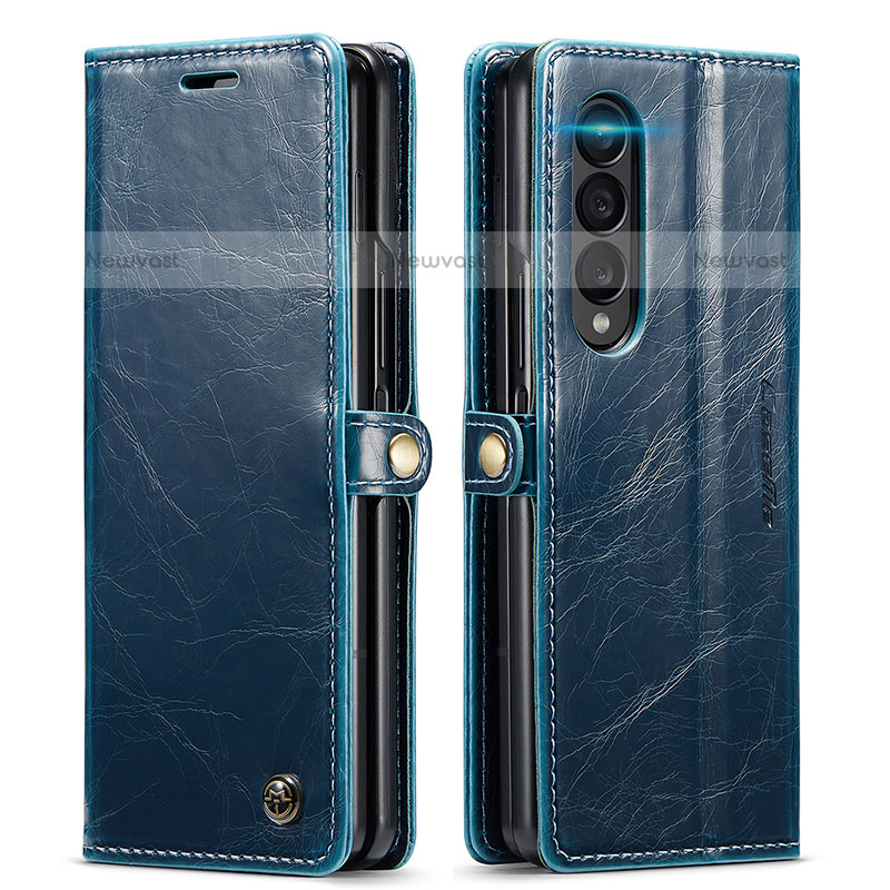 Leather Case Stands Flip Cover Holder C01S for Samsung Galaxy Z Fold3 5G Blue
