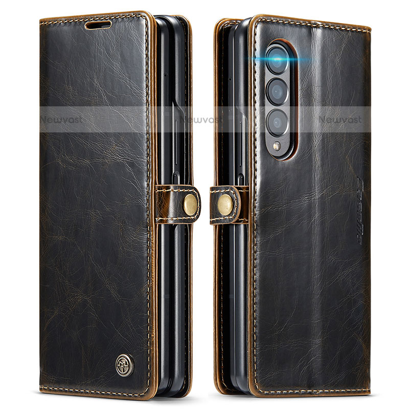 Leather Case Stands Flip Cover Holder C01S for Samsung Galaxy Z Fold3 5G Brown