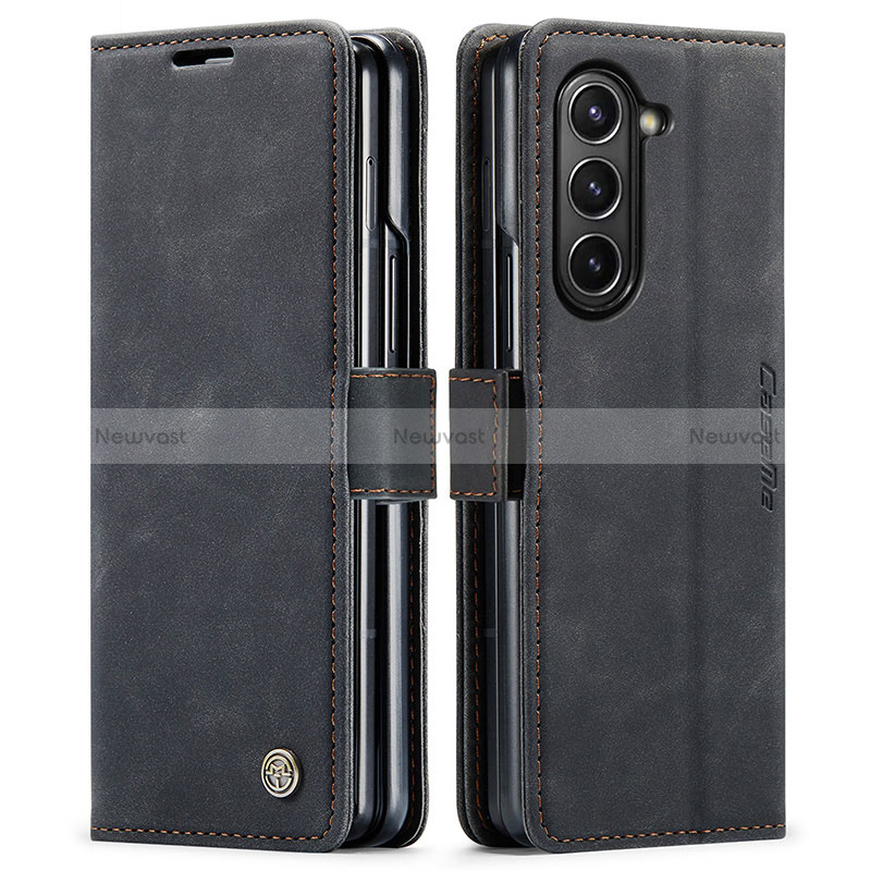 Leather Case Stands Flip Cover Holder C01S for Samsung Galaxy Z Fold5 5G Black