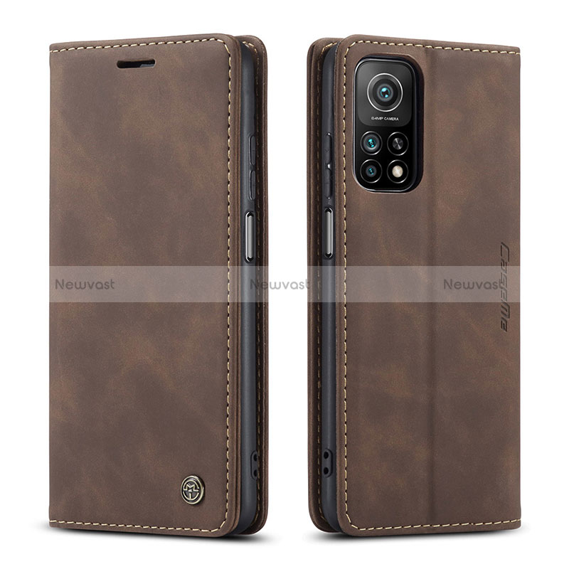 Leather Case Stands Flip Cover Holder C01S for Xiaomi Mi 10T 5G Brown