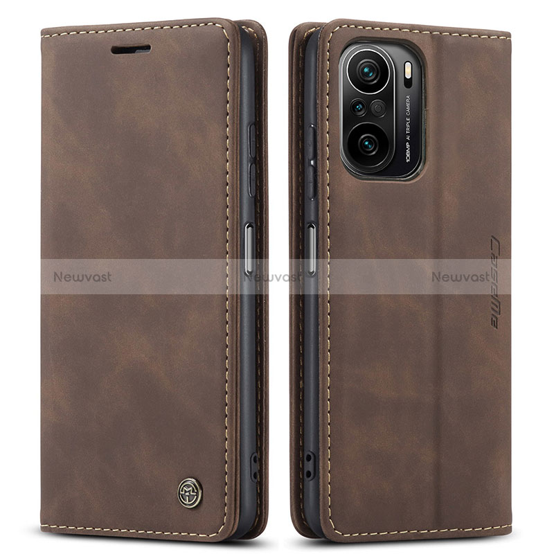 Leather Case Stands Flip Cover Holder C01S for Xiaomi Mi 11i 5G Brown