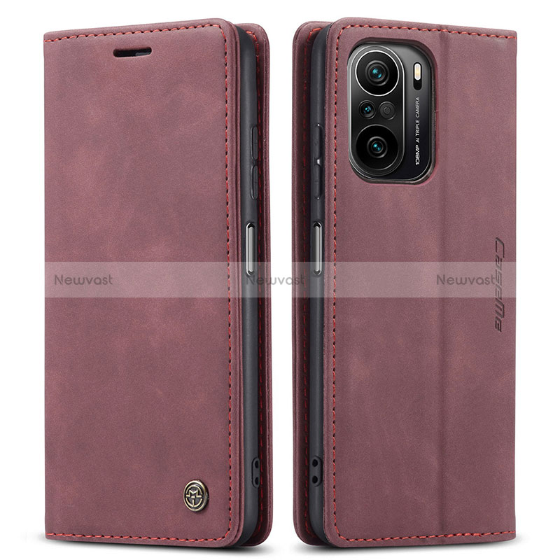 Leather Case Stands Flip Cover Holder C01S for Xiaomi Mi 11X 5G Red Wine