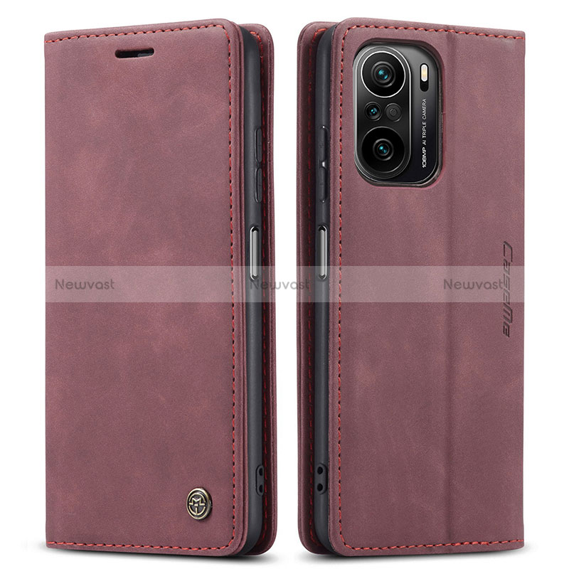 Leather Case Stands Flip Cover Holder C01S for Xiaomi Mi 11X Pro 5G Red Wine