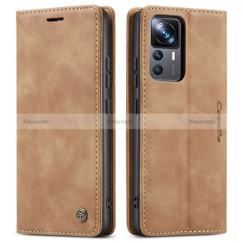 Leather Case Stands Flip Cover Holder C01S for Xiaomi Mi 12T Pro 5G Light Brown