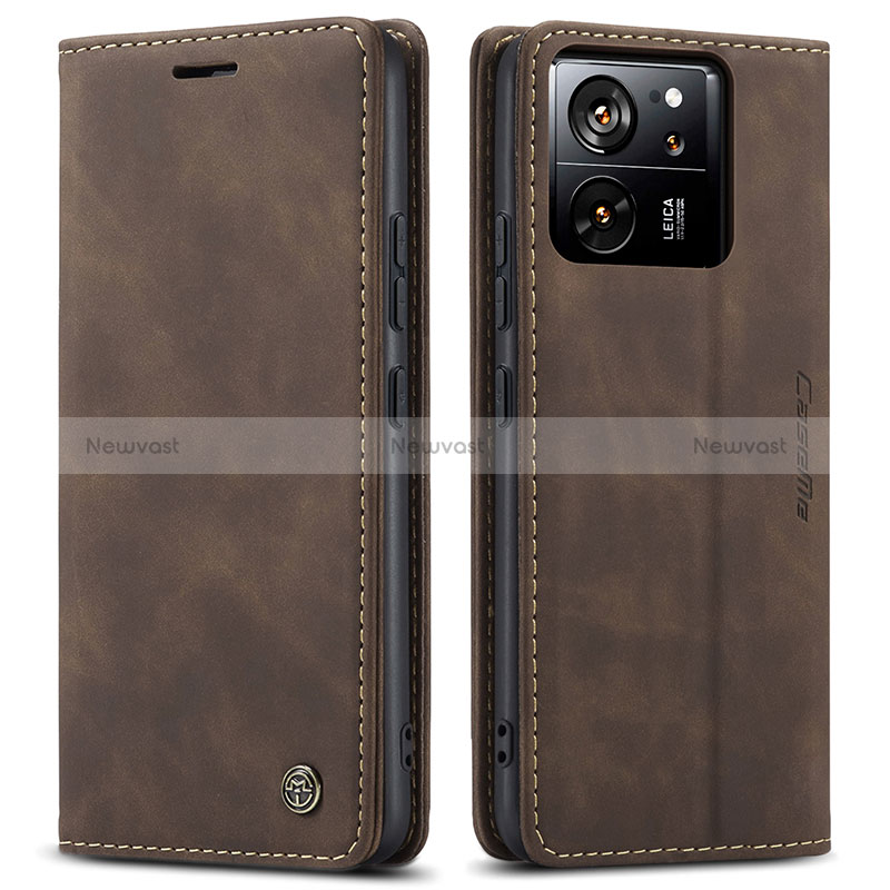 Leather Case Stands Flip Cover Holder C01S for Xiaomi Mi 13T 5G Brown