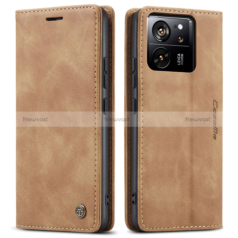 Leather Case Stands Flip Cover Holder C01S for Xiaomi Mi 13T Pro 5G Light Brown