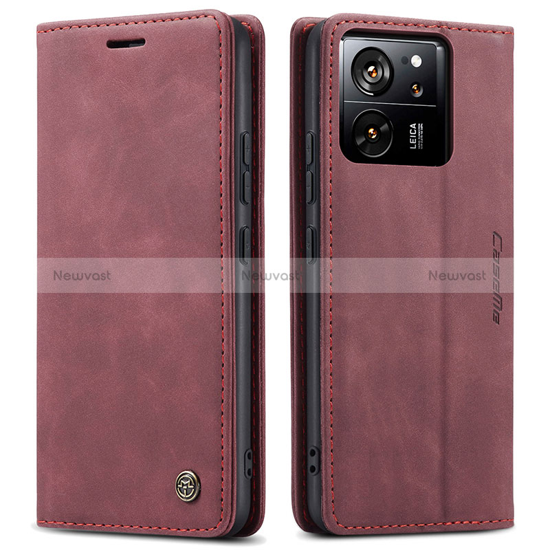 Leather Case Stands Flip Cover Holder C01S for Xiaomi Mi 13T Pro 5G Red Wine