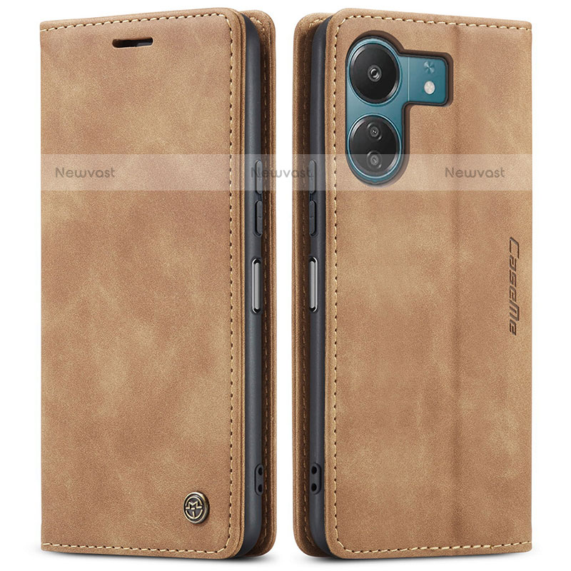 Leather Case Stands Flip Cover Holder C01S for Xiaomi Poco C65 Light Brown