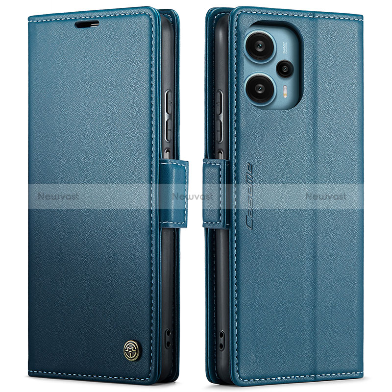 Leather Case Stands Flip Cover Holder C01S for Xiaomi Poco F5 5G Blue