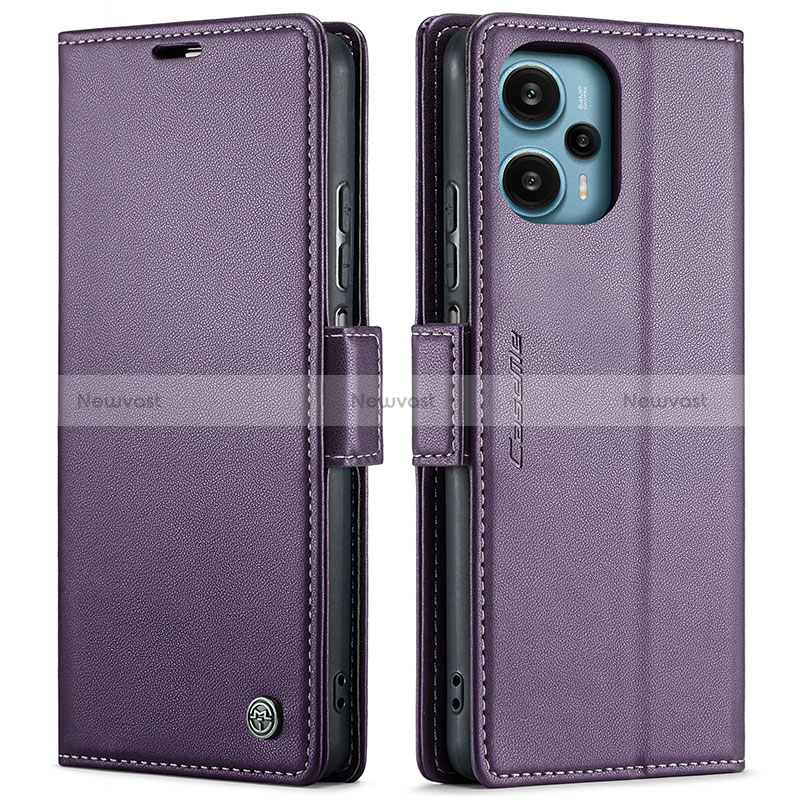 Leather Case Stands Flip Cover Holder C01S for Xiaomi Poco F5 5G Purple