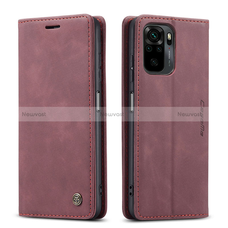 Leather Case Stands Flip Cover Holder C01S for Xiaomi Poco M5S Red Wine