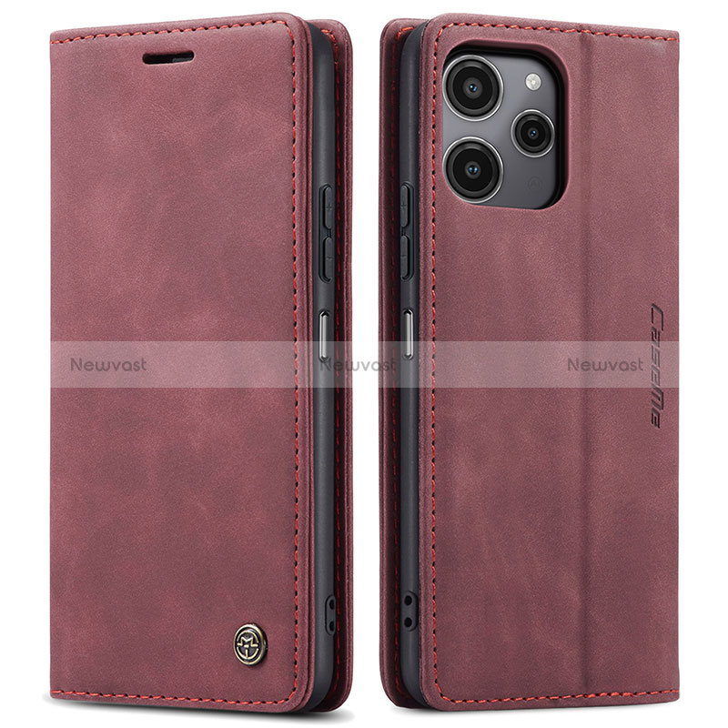 Leather Case Stands Flip Cover Holder C01S for Xiaomi Poco M6 Pro 5G Red Wine