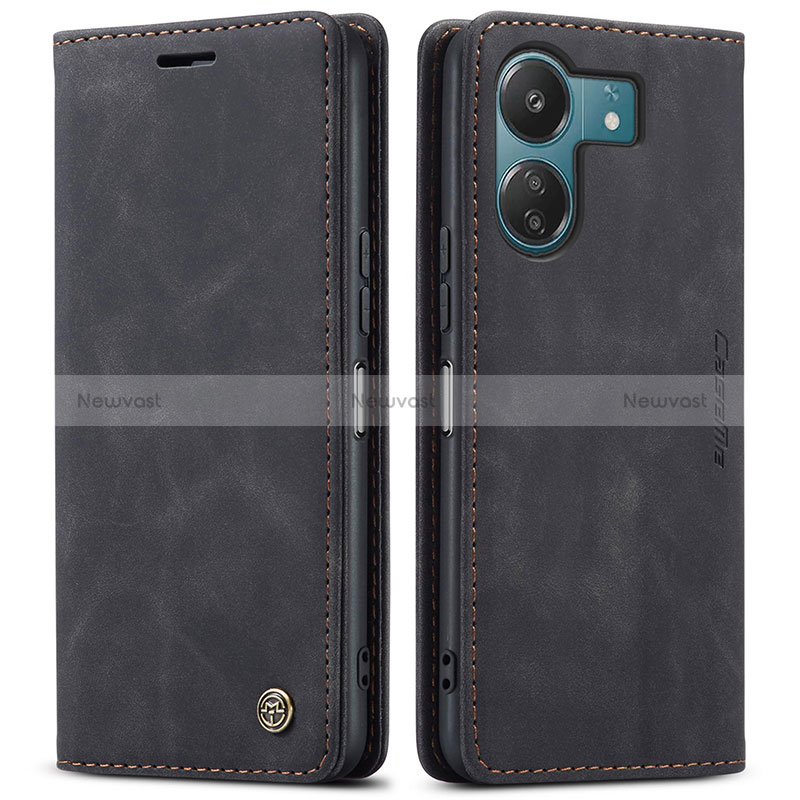 Leather Case Stands Flip Cover Holder C01S for Xiaomi Redmi 13C Black